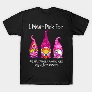 I wear pink for breast cancer awareness peace love cure T-Shirt